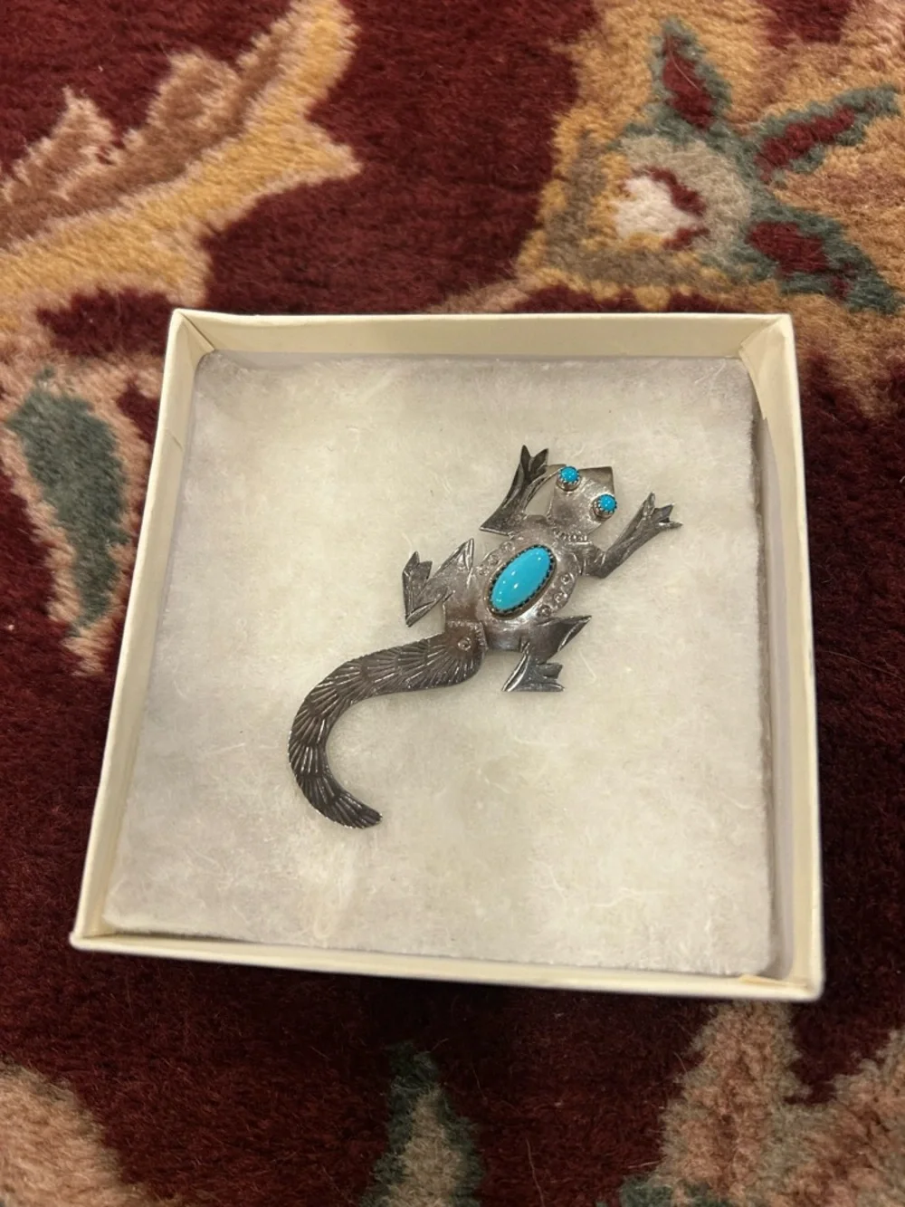 Navajo Sterling Silver Lizard Brooch with Turquoise Stones Frank Yazzie - Picture 9 of 11